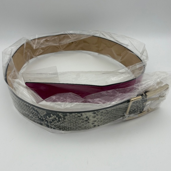 NWT Carlisle Genuine Leather Black/White Snake Print Belt with Pink Accent - Picture 1 of 7